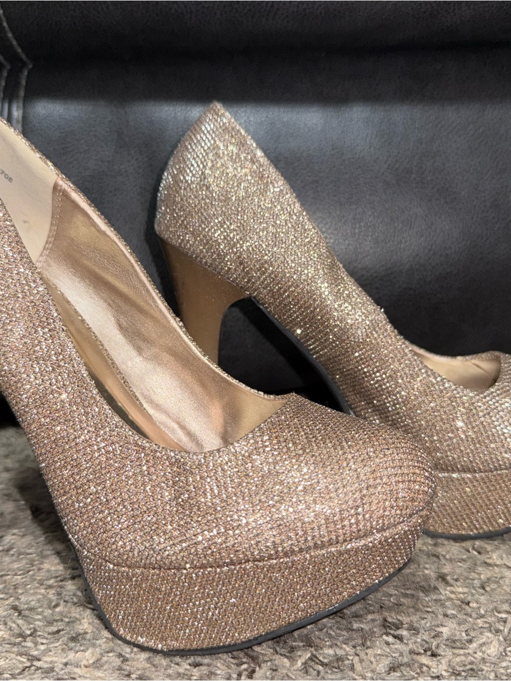 Charlotte Russe Rose Gold Glitter Platform Pumps Stiletto High Heels Size 7